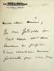 Lettre autographe sign&eacute;e. Maurice Prax (1881-1962), &eacute;crivain, journaliste. 