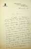 Lettre autographe sign&eacute;e &agrave; Andr&eacute; Beaunier. Jules Huret (1863-1915), &eacute;crivain, journaliste. 
