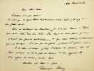 Lettre autographe sign&eacute;e. Francisque Sarcey (1827-1899), &eacute;crivain, journaliste. 