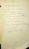 Lettre autographe sign&eacute;e. Th&eacute;odore Barri&egrave;re (1821-1877), &eacute;crivain, dramaturge. 