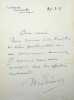 Lettre autographe sign&eacute;e &agrave; Henri B&eacute;raud. Marcel Pr&eacute;vost (1862-1941), &eacute;crivain, membre de l'Acad&eacute;mie fran&ccedil;aise. 