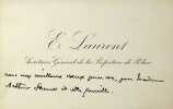 Carte autographe. Emile Laurent (1852-1930), avocat, haut fonctionnaire. 