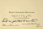 Carte autographe. Henri Franklin-Bouillon (1870-1937), homme politique, d&eacute;put&eacute;. 