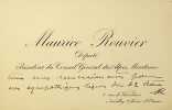 Carte autographe sign&eacute;e. Maurice Rouvier (1842-1911), banquier, journaliste, homme politique, pr&eacute;sident du Conseil, ministre. 