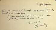 Lettre autographe sign&eacute;e. Maurice de F&eacute;raudy (1859-1932), acteur, r&eacute;alisateur.