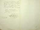 Lettre autographe sign&eacute;e. Emile Bienaim&eacute; (1802-1869), compositeur, t&eacute;nor, deuxi&egrave;me second prix de Rome en musique en 1826, ma&icirc;tre de chapelle &agrave; ...