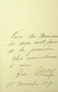 Lettre autographe signée. Caron Rose (1857-1930), soprano.