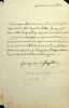 Lettre autographe sign&eacute;e. Georges Washington de La Fayette (1779-1849), militaire, homme politique, d&eacute;put&eacute; de la Haute-Loire, seul fils du c&eacute;l&egrave;bre ...