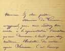 Lettre autographe sign&eacute;e &agrave; Ernest d'Hervilly. Eug&egrave;ne Lintilhac (1854-1920), homme politique. 