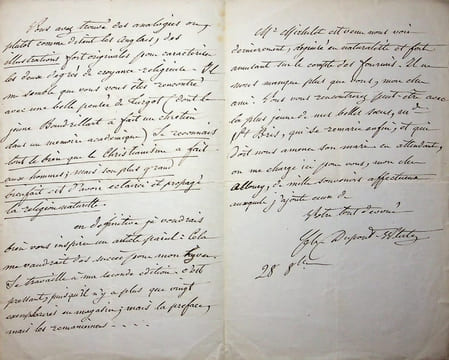 Lettre autographe signée à Louis Alloury. Charles Brook Dupont-White (1807-1878), avocat, économiste, socialiste.