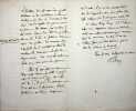 Lettre autographe sign&eacute;e &agrave; Louis Alloury. Andr&eacute; Dupin dit Dupin a&icirc;n&eacute; (1783-1865), avocat, magistrat, homme politique. 