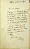 Lettre autographe sign&eacute;e &agrave; Louis Alloury. Andr&eacute; Dupin dit Dupin a&icirc;n&eacute; (1783-1865), avocat, magistrat, homme politique. 
