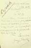 Lettre autographe sign&eacute;e. Georges d'Heylli (1833-1902), &eacute;crivain, journaliste. 