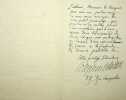 Lettre autographe sign&eacute;e au marquis de Valfons. Jos&eacute;phin Peladan (1858-1918), &eacute;crivain, occultiste.