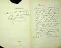 Lettre autographe sign&eacute;e &agrave; Eug&egrave;ne de Monglave. Maurice Ourry (17 76-1843), po&egrave;te, &eacute;crivain, journaliste. 
