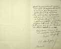 Lettre autographe sign&eacute;e. Eug&egrave;ne Chapus (1800-1877), &eacute;crivain, journaliste. 