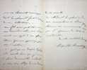 Lettre autographe sign&eacute;e. Laetitia Bonaparte-Wyse (1804-1871), princesse, fille de Lucien Bonaparte. 