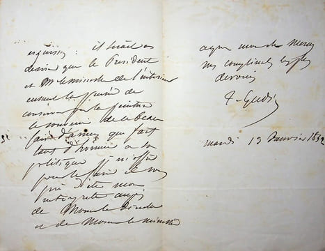 Lettre autographe signée au peintre Frédéric Bourgeois de Mercey. Théodore Gudin (1802-1880), peintre, premier titulaire du titre de peintre officiel ...