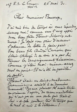 Lettre autographe signée au peintre Paul-Adrien Bouroux. Pierre-Georges Jeanniot (1848-1934), peintre, graveur.