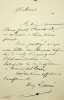 Lettre autographe sign&eacute;e. Eug&egrave;ne Lami (1800-1890), peintre, costumier, d&eacute;corateur. 