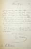 Lettre autographe sign&eacute;e au graveur Jazet. Eug&egrave;ne Le Poittevin (1806-1870). 