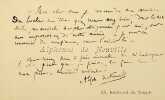 Carte autographe sign&eacute;e. Alphonse de Neuville (1835-1885), peintre, dessinateur. 