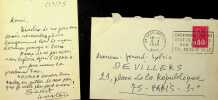 Lettre autographe sign&eacute;e. Gaston Criel (1913-1990), po&egrave;te, &eacute;crivain. 
