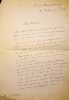 Lettre autographe sign&eacute;e &agrave; l'acteur Jules Truffier. Paul Vinson (18..-19..), critique th&eacute;&acirc;tral, juriste. 