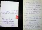 Lettre autographe sign&eacute;e &agrave; l'acteur Jules Truffier (*2). Edouard Champion (1882-1938), &eacute;crivain, libraire, &eacute;diteur. 
