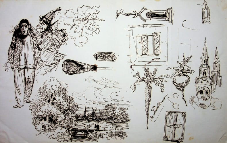 Dessin original &agrave; l'encre sign&eacute; . Auguste de Peellaert (1793-1876), officier Belge, peintre, compositeur, &eacute;crivain. 