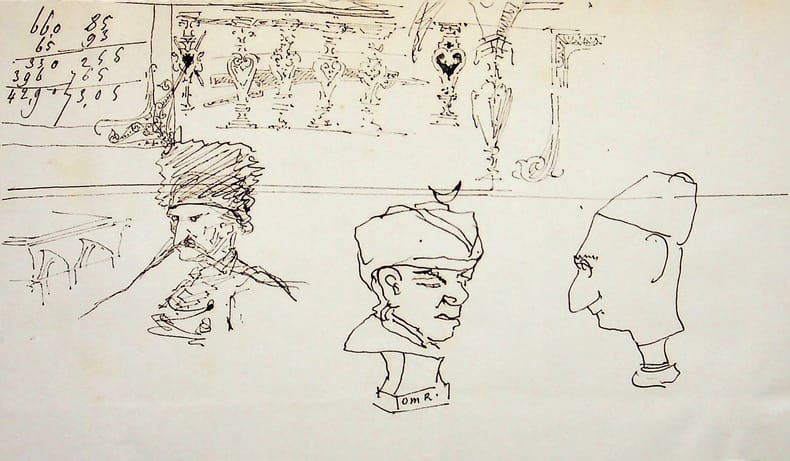 Dessin original &agrave; l'encre . Auguste de Peellaert (1793-1876), officier Belge, peintre, compositeur, &eacute;crivain. 