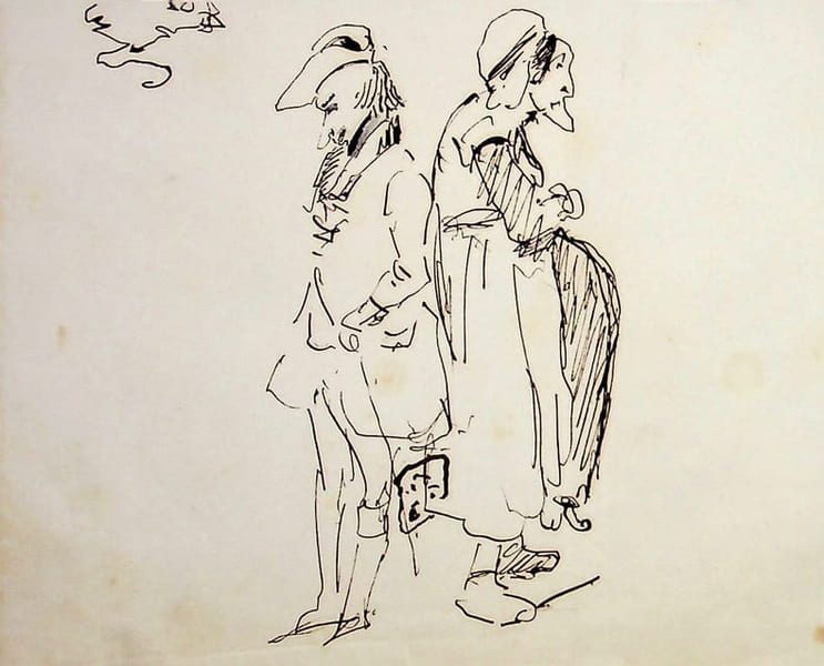 Dessin original &agrave; l'encre . Auguste de Peellaert (1793-1876), officier Belge, peintre, compositeur, &eacute;crivain. 