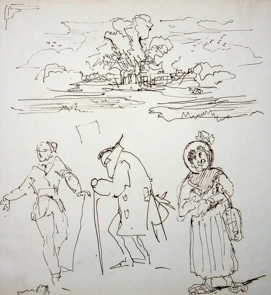 Dessin original &agrave; l'encre . Auguste de Peellaert (1793-1876), officier Belge, peintre, compositeur, &eacute;crivain. 