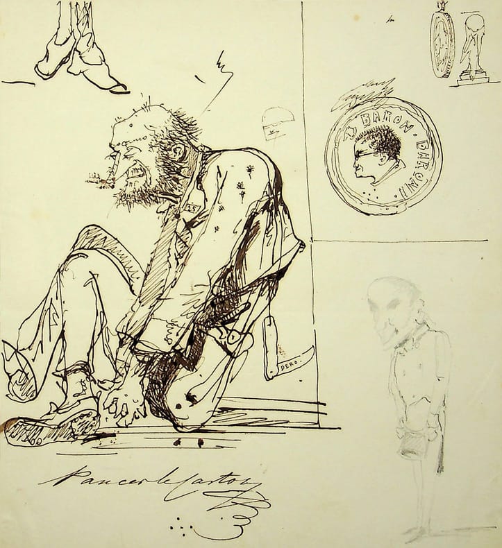 Dessin original &agrave; l'encre . Auguste de Peellaert (1793-1876), officier Belge, peintre, compositeur, &eacute;crivain. 