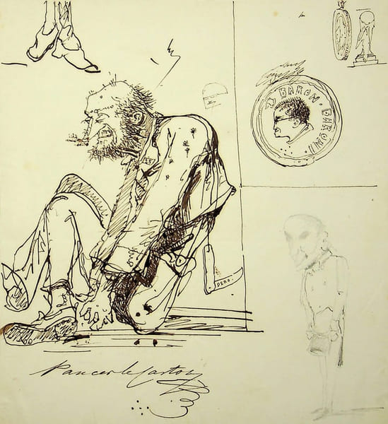 Dessin original &agrave; l'encre . Auguste de Peellaert (1793-1876), officier Belge, peintre, compositeur, &eacute;crivain. 