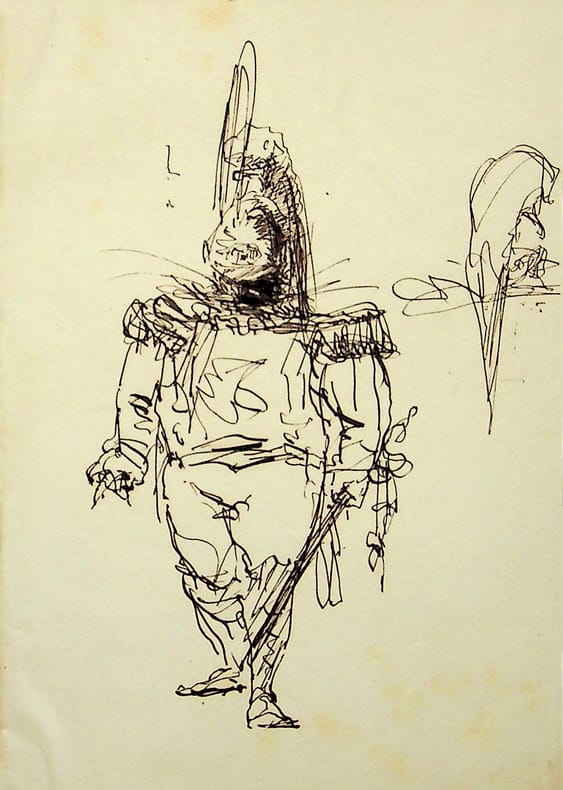 Dessin original &agrave; l'encre . Auguste de Peellaert (1793-1876), officier Belge, peintre, compositeur, &eacute;crivain. 