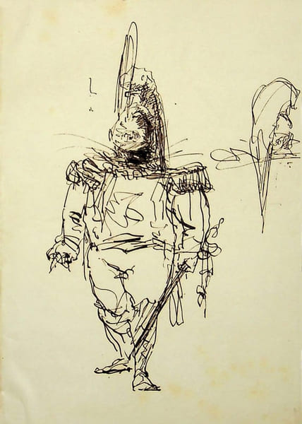 Dessin original &agrave; l'encre . Auguste de Peellaert (1793-1876), officier Belge, peintre, compositeur, &eacute;crivain. 