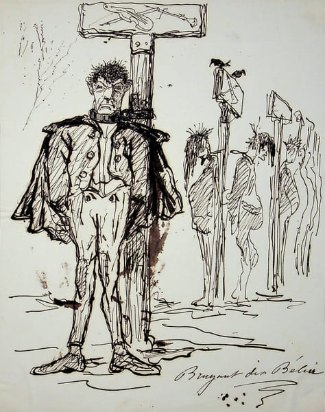 Dessin original &agrave; l'encre . Auguste de Peellaert (1793-1876), officier Belge, peintre, compositeur, &eacute;crivain. 