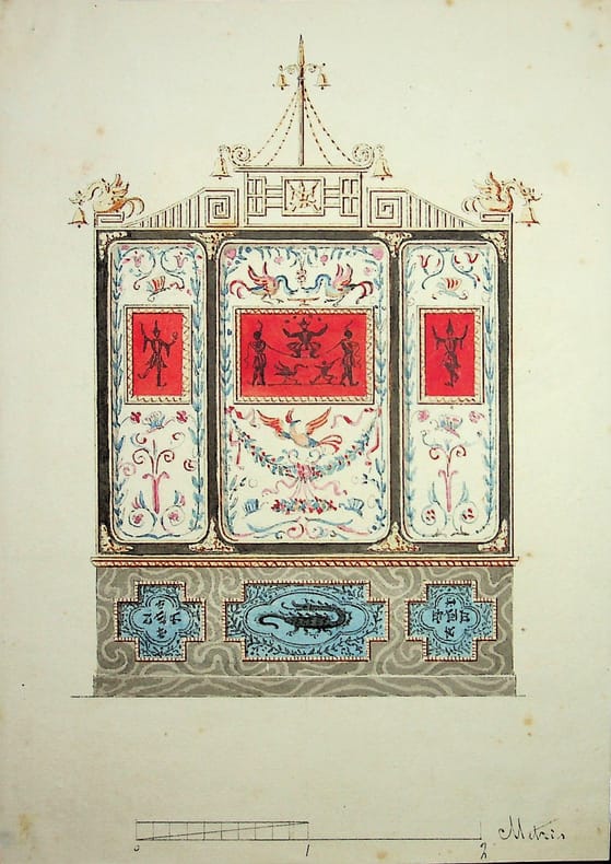 Dessin original - Projet de d&eacute;cor chinois. . Projet de d&eacute;cor chinois. 