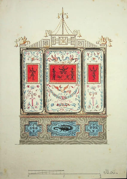 Dessin original - Projet de d&eacute;cor chinois. . Projet de d&eacute;cor chinois. 