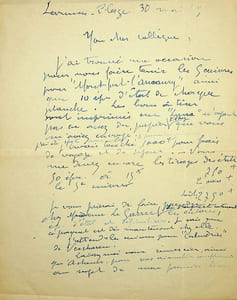Lettre autographe signée au peintre Paul-Adrien Bouroux