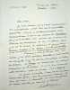 Lettre autographe sign&eacute;e au peintre Paul-Adrien Bouroux. Emile Sedeyn (1871-1946), journaliste, &eacute;crivain, r&eacute;dacteur en chef du Figaro illustr&eacute;.