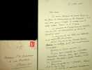 Lettre autographe sign&eacute;e au peintre Paul-Adrien Bouroux. Emile Sedeyn (1871-1946), journaliste, &eacute;crivain, r&eacute;dacteur en chef du Figaro illustr&eacute;.