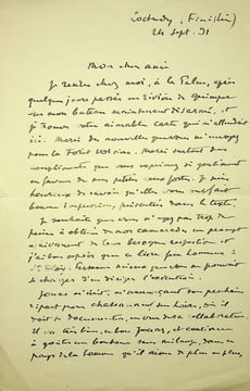 Lettre autographe signée au peintre Paul-Adrien Bouroux. André Dauchez (1870-1948), peintre, graveur, photographie, peintre officiel de la Marine, ...
