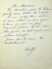Lettre autographe sign&eacute;e. Alfred Roll (1846-1919), peintre, sculpteur. 