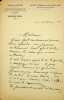 Lettre autographe sign&eacute;e. Albert Bartholom&eacute; (1848-1928), peintre, sculpteur. 