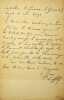 Lettre autographe sign&eacute;e &agrave; Emile Antoine. Pierre Laffitte (1823-1903), philosophe, positiviste, successeur d'Auguste Comte, professeur au Coll&egrave;ge de ...
