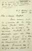 Lettre autographe sign&eacute;e au docteur Jean-Fran&ccedil;ois Robinet. Edward Spencer Beesly (1831-1915), philosophe anglais, historien, militant syndical, ...
