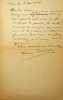Lettre autographe sign&eacute;e &agrave; l'&eacute;crivain L&eacute;o Larguier. Lucien Descaves (1861-1949), &eacute;crivain naturaliste, libertaire, membre de l'Acad&eacute;mie Goncourt. 