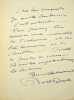 Lettre autographe sign&eacute;e &agrave; l'&eacute;crivain L&eacute;o Larguier. Roland Dorgel&egrave;s (1885-1973), &eacute;crivain, membre de l'Acad&eacute;mie Goncourt.